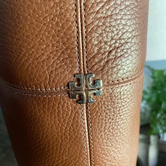 Tory Burch ‘Jolie’ Tall Luxury Riding Boots Pebbled Leather Womens 8.5 Tan Brown